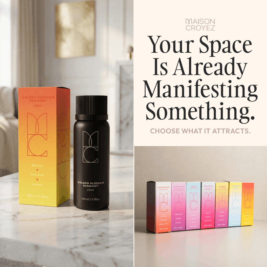 Maison Croyez diffuser styled on a bookshelf no water required plug in and forget